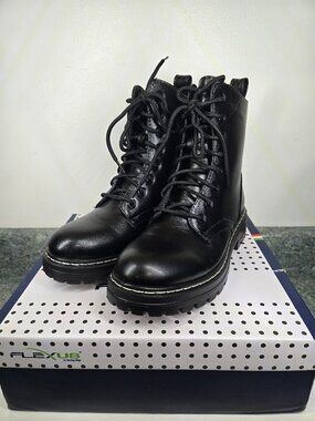 Flexus Callant Mid Calf Boots Black Lace Up Side Zip Faux Fur Lined Sz 37